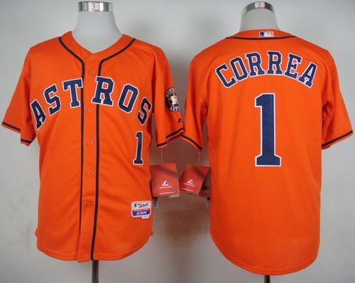 Astros #1 Carlos Correa Orange Cool Base Stitched MLB Jersey - Click Image to Close